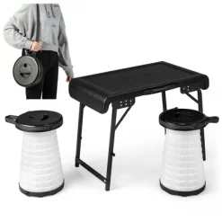 Costway 3-Piece Folding Table Stool Set With A Camping Table & 2 Retractable LED Stools -Outdoor Furniture Store GUEST a44fd9a3 22f4 4b34 8f58 843ad0c1fda1