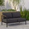 Emma And Oliver Aluminum Frame Loveseat With Teak Arm Accents And Plush Cushions -Outdoor Furniture Store GUEST a5a1be5c 0c8e 4584 8208 67751714b6a7