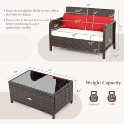 Costway 2PCS Patio Rattan Wicker Love-seat Coffee Table Set Cushioned Bench Garden Deck -Outdoor Furniture Store GUEST a5a2f998 c8f5 4db3 9041 0ea0a0971629