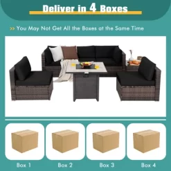 Costway 7PCS Patio Rattan Furniture Set 30'' Fire Pit Table Cover Cushion Sofa Off WhiteBlackNavyRedTurquoise -Outdoor Furniture Store GUEST a5a7a9a4 e779 43c6 a14f 5443f9bc5333