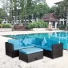 4pc Wicker Patio Sectional Seating Set With Cushions - Brown/Blue - GODEER -Outdoor Furniture Store GUEST a694c7f7 1724 44aa 9ba1 d99e790e9367