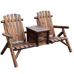 Outsunny Wooden Double Adirondack Chair Loveseat With Inset Ice Bucket, Table, Rustic Look, & Weather-Resistant Varnish -Outdoor Furniture Store GUEST a6cb8afb 18a3 4715 a9b0 8a20e9cde784