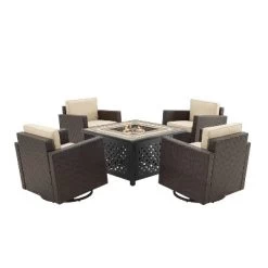 Palm Harbor 5pc Outdoor Wicker Conversation Set With Fire Table - Sand - Crosley -Outdoor Furniture Store GUEST a6d4efad 8092 41b5 9b40 07b73a869873