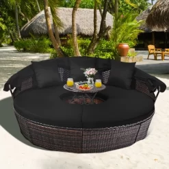 Costway Patio Rattan Daybed Cushioned Sofa Adjustable Table Top Canopy Black -Outdoor Furniture Store GUEST a70f4ad8 e303 4bc0 bee3 03c65187f61d