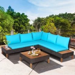 Costway 4PCS Patio Rattan Furniture Set Cushioned Loveseat W/Wooden Side Table -Outdoor Furniture Store GUEST a7c6bec2 9a91 422d 8a9c bafcfebdd39d