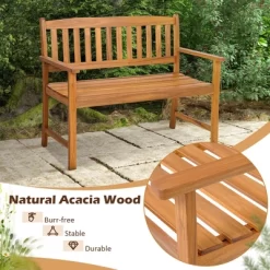 Costway Patio Acacia Wood Bench 2-Person Slatted Seat Backrest 800 Lbs Outdoor Natural -Outdoor Furniture Store GUEST a7d0c1d3 abb5 4727 a3d2 ab226933f1f4