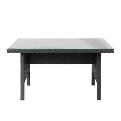 6pc Wicker Patio Conversation Set With Glass Table Ottomans & Cushions - Black/Dark Gray - GODEER 17 6pc Wicker Patio Conversation Set With Glass Table Ottomans & Cushions - Black/Dark Gray - GODEER - Image 15