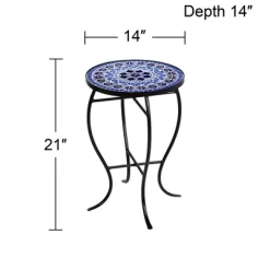 Teal Island Designs Modern Black Round Outdoor Accent Side Tables 14" Wide Set Of 2 Light Blue Mosaic Tabletop Front Porch Patio Home House -Outdoor Furniture Store GUEST a8883464 3de2 4d65 8d0d 3acd13f4fccf