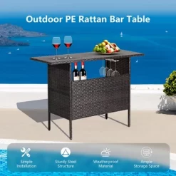 Costway Patio Rattan Wicker Bar Height Counter Table Storage Shelf Rail Garden -Outdoor Furniture Store GUEST a89b8b4b 9959 471a bb4d 7ac9c45e3319