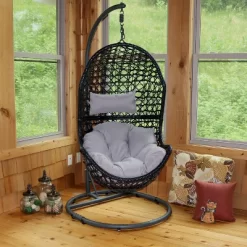 Sunnydaze Decor Sunnydaze Outdoor Resin Wicker Patio Cordelia Hanging Basket Egg Chair Swing With Cushion, Headrest, And Steel Stand Set- 3pc -Outdoor Furniture Store GUEST a8ee3d6f d928 4e4e 800b 7f9d9284bd06