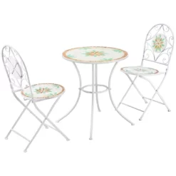 Outsunny 3 Piece Patio Bistro Set, Metal Folding Chairs, Foldable Outdoor Dining Table, Stone Flower Mosaic Spring Flower Pattern, White -Outdoor Furniture Store GUEST a8ef4ab1 aee4 4e4b 9234 fa0b2d0d267d