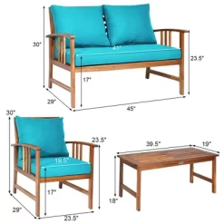 Costway 8PCS Wooden Patio Furniture Set Table Sofa Chair Cushioned Garden Turquoise -Outdoor Furniture Store GUEST a8f653b1 b0a8 4543 b834 7d402209c91a