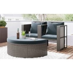 2pc Outdoor Wicker Conversation Sectional Set With Cushions & Half-Moon Side Table For Umbrella - Gray - GODEER -Outdoor Furniture Store GUEST a927f21b e9b8 491e a1ce f8827250c8d6