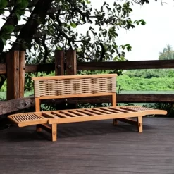 Cambridge Casual Auburn Teak & Wicker Outdoor Patio Daybed With Cushion Brown/Blue -Outdoor Furniture Store GUEST a997ec67 829f 4889 8130 2a141e4c9016