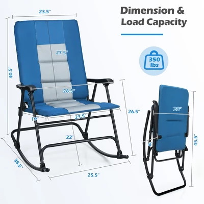 Costway Set Of 2 Padded Folding Rocking Chairs Patio Garden Yard Camping Red/Blue 3 Costway Set Of 2 Padded Folding Rocking Chairs Patio Garden Yard Camping Red/Blue