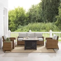 Bradenton 5pc Outdoor Wicker Conversation Set With Fire Table - Crosley -Outdoor Furniture Store GUEST a9cbf8f2 7e1a 46ea 918c 1d5d87757523