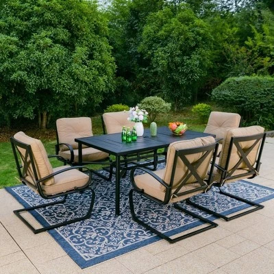 Captiva Designs 7pc Outdoor Dining Set With C-Spring Motion Chairs & Metal Table With Umbrella Hole 17 Captiva Designs 7pc Outdoor Dining Set With C-Spring Motion Chairs & Metal Table With Umbrella Hole - Image 15