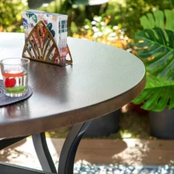 5pc Patio Dining Set With Rattan Arm Chairs & Round Steel Frame & Faux Wood Tabletop - Captiva Designs -Outdoor Furniture Store GUEST aac75a9d 7b41 4491 b9d0 f5d9a43440e4