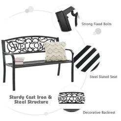 Costway Garden Bench Park Yard Outdoor Furniture Steel Frame Porch Path Loveseat Black 16 Costway Garden Bench Park Yard Outdoor Furniture Steel Frame Porch Path Loveseat Black -Outdoor Furniture Store GUEST aad48953 22db 4869 8d16 6869028707bb