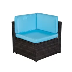 4pc Wicker Patio Sectional Seating Set With Cushions - Brown/Blue - GODEER -Outdoor Furniture Store GUEST aad728c3 eef1 4ce0 ad4d cc66701d9784