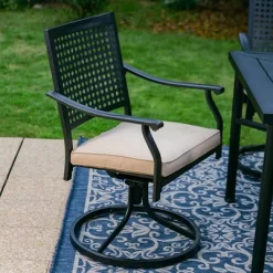 7pc Outdoor Dining Set With Steel Swivel Chairs & Large Rectangle Metal Table With Umbrella Hole - Black - Captiva Designs -Outdoor Furniture Store GUEST ab21f56c f290 44ae 8c2c 6b45507cf1c8