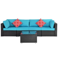 5pc Wicker Patio Sectional Seating Set With Cushions - Espresso/Blue - GODEER 14 5pc Wicker Patio Sectional Seating Set With Cushions - Espresso/Blue - GODEER -Outdoor Furniture Store GUEST ab31bc1d 28bc 43d2 bd27 9631a1bb233d