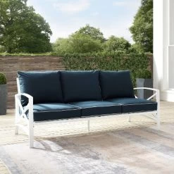 Kaplan Outdoor Metal Sofa White With Navy Cushions - Crosley -Outdoor Furniture Store GUEST ab4b4b33 7ca3 47cb 9d20 c2cd1f8d47a6