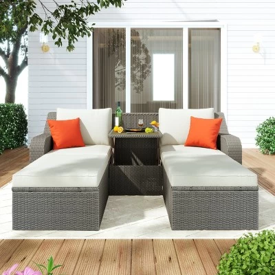 3-Piece Patio Wicker Sofa Set With Cushions, Pillows, Ottomans And Lift Top Coffee Table-ModernLuxe 3 3-Piece Patio Wicker Sofa Set With Cushions, Pillows, Ottomans And Lift Top Coffee Table-ModernLuxe