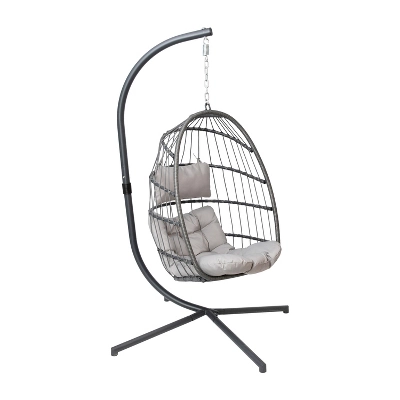 Emma And Oliver Awen Foldable Hanging Egg Chair With Woven Finish, Removable Cushions, And Included Stand For Indoor And Outdoor Use 16 Emma And Oliver Awen Foldable Hanging Egg Chair With Woven Finish, Removable Cushions, And Included Stand For Indoor And Outdoor Use - Image 14
