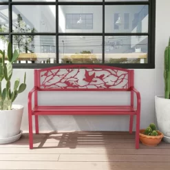Costway Patio Garden Bench Park Yard Outdoor Furniture Cast Iron Porch Chair Red -Outdoor Furniture Store GUEST ac1a718a 5d8e 4a2e b662 f646758551ee