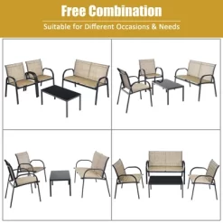 Costway 4 PCS Patio Furniture Set Sofa Coffee Table Steel Frame Garden Brown -Outdoor Furniture Store GUEST ac2e8662 2533 40f0 b6a7 eb9c9f7745d0
