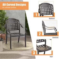 Costway 2pcs Patio Cast Aluminum Armrest Chairs Dining Stackable Outdoor Bronze/White -Outdoor Furniture Store GUEST ac465f79 4769 48e8 a633 c0030c0b5313
