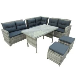 6pc Wicker Patio Set With Glass Table Ottomans - Gray/Dark Gray - GODEER -Outdoor Furniture Store GUEST ac6b911f ea80 4a1e be27 2620060d693a