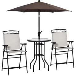 Outsunny 4 Piece Patio Bar Set For 2 With 6' Adjustable Tilt Umbrella, Outdoor Bistro Set With Folding Chairs & Glass Round Dining Table -Outdoor Furniture Store GUEST ac9e87e1 c030 4643 bfe9 e46beebab279