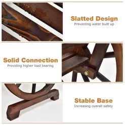 Costway Outdoor Wooden Wagon Wheel Garden Bench 2-Person Slatted Seat Armrests Rustic -Outdoor Furniture Store GUEST acc71bc4 b916 4027 9c77 d76d285720e3