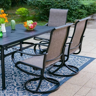 7pc Outdoor Dining Set With Swivel Sling Chairs & Large Metal Rectangle Table With Umbrella Hole - Gray - Captiva Designs 4 7pc Outdoor Dining Set With Swivel Sling Chairs & Large Metal Rectangle Table With Umbrella Hole - Gray - Captiva Designs - Image 2