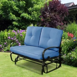 Costway Glider Outdoor Patio Rocking Bench Loveseat Cushioned Seat Steel Frame Blue -Outdoor Furniture Store GUEST acf1c82d b1ec 43cb 925e 7f881e774f36