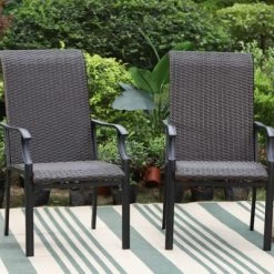 5pc Patio Dining Set With Rattan Arm Chairs & Square Faux Wood & Steel Tabletop - Captiva Designs -Outdoor Furniture Store GUEST acfff877 9305 437e be34 24e8ec8ea452 1