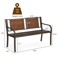 Costway Patio Garden Bench Steel Frame Rattan Backrest Park Yard Outdoor Porch Furniture -Outdoor Furniture Store GUEST ae678d71 c1ae 47ec b17b 1e25f1c25e96