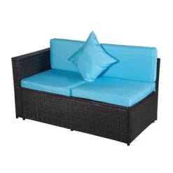 4pc Wicker Patio Sectional Seating Set With Cushions - Brown/Blue - GODEER -Outdoor Furniture Store GUEST ae974699 3c0c 41e3 a23d f09827abf84d