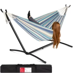 Best Choice Products 2-Person Brazilian-Style Cotton Double Hammock With Stand Set W/ Carrying Bag -Outdoor Furniture Store GUEST af084cf5 773e 4643 b5b1 850ae2197869