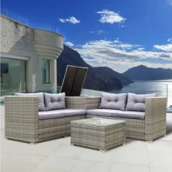 4pc Wicker Patio Seating Set With Cushions - Gray - GODEER -Outdoor Furniture Store GUEST af0dee47 1e7f 4a6f 90e4 95938824b2aa
