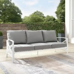 Kaplan Outdoor Metal Sofa White With Gray Cushions - Crosley -Outdoor Furniture Store GUEST af6a0eac c026 49c3 89fc a9fae9a3eb66