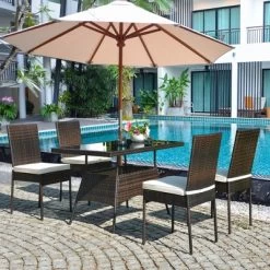 Costway 10 PCS Patio Rattan Dining Set Glass Table High Back Chair Garden Deck Mix Brown -Outdoor Furniture Store GUEST b0093964 e94d 4796 9d55 2d1114e4782a