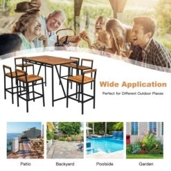 Tangkula 7PCS Patio Rattan Bar Set With Umbrella Hole Wood High-Dining Bistro Set With 6 Bar Stools For Poolside&Garden -Outdoor Furniture Store GUEST b0250c4b 7ae0 4da9 8a1b c31b5d9d0070