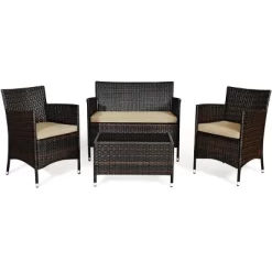 Tangkula 4 PCS Patio Rattan Wicker Furniture Set Outdoor With Cushions -Outdoor Furniture Store GUEST b0890942 3238 4d78 aeec afb2c5c05cd0