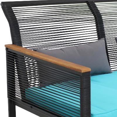 Sunnydaze Decor Sunnydaze Outdoor Rattan Coachford Patio Conversation Furniture Set With Loveseat, Chairs, Seat Cushions, And Coffee Table - 4pc 4 Sunnydaze Decor Sunnydaze Outdoor Rattan Coachford Patio Conversation Furniture Set With Loveseat, Chairs, Seat Cushions, And Coffee Table - 4pc - Image 2