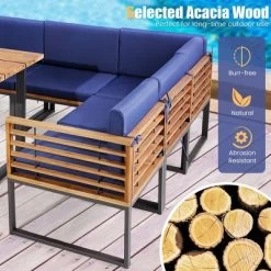 Costway 8pcs Patio Acacia Wood Dining Table & Ottoman Sofa Chair Set Outdoor Furniture -Outdoor Furniture Store GUEST b0ef7ea9 6f94 4973 a8e4 f03831a79e36