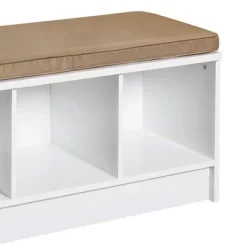 ClosetMaid 3 Cube Cubby Storage Organizer Bench Home Accent Furniture With Seat Cushion For Entryway, Hallway, Or Mud Room, White/Tan -Outdoor Furniture Store GUEST b10079f9 7d53 4f1d 812f 61748300c10b
