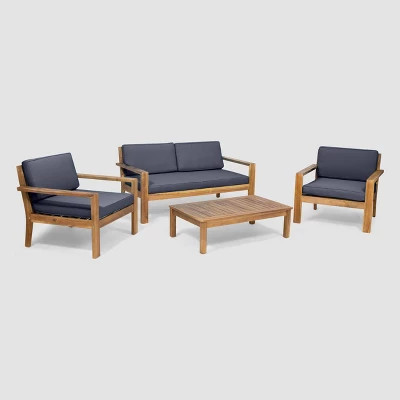 Santa Ana 4pc Acacia Wood Chat Set - Teak/Dark Gray - Christopher Knight Home 3 Santa Ana 4pc Acacia Wood Chat Set - Teak/Dark Gray - Christopher Knight Home